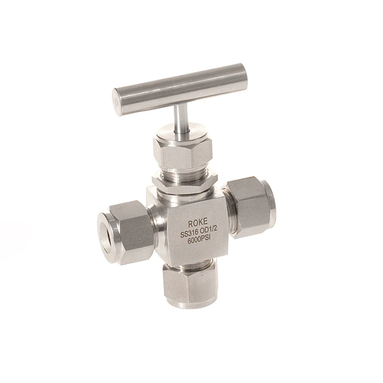 Stainless Steel Flow Meter 3 Way Tee Tube End Needle Valve