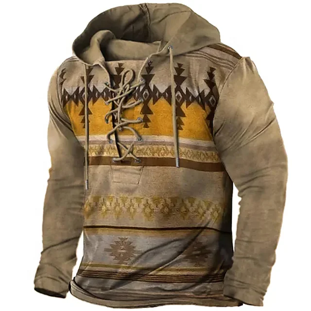 New Style Oversize Unisex Hoodies Sweatshirts with Custom Logo 3D Tribal Graphic Print Sweat Shirt Lace Up Long Sleeve Hoodies