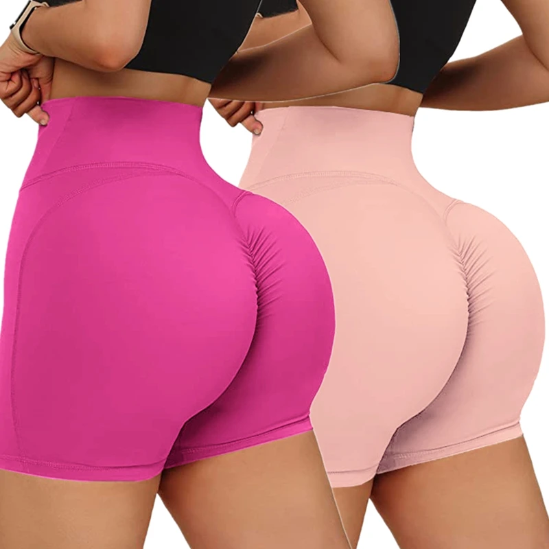 V-Shaped High Waist Hip Lifting Yoga Shorts Women Summer Pink Workout Sports Shorts For Gym Training Scrunch Butt Biker Shorts