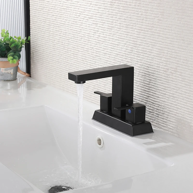 Modern Antique-Style Brass Faucet Dual Wide Three Holes Bronze Hot/Cold Water Ceramic Valve Bathroom Kitchen Gym Park Use