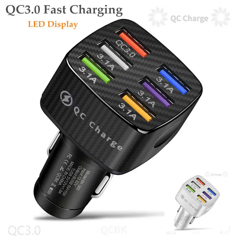 6 в одном Автомобильное зарядное устройство QC3.0 6USB 15A PC огнестойкий материал CE FCC сертификат быстрое зарядное устройство для мобильных телефонов