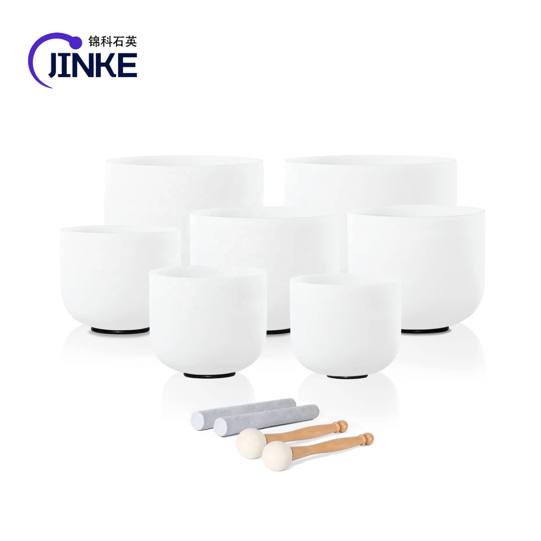 Singing Bowl Set Sound Healing Healthy Free Mallets and O Rings Frosted Crystal Singing Bowls