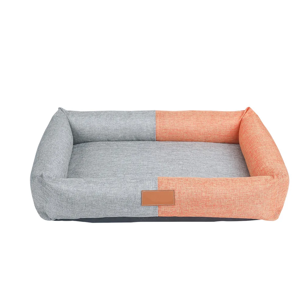 new wholesale price custom washable  anti slip bottom linen like fabric pet  bed with  removable cover