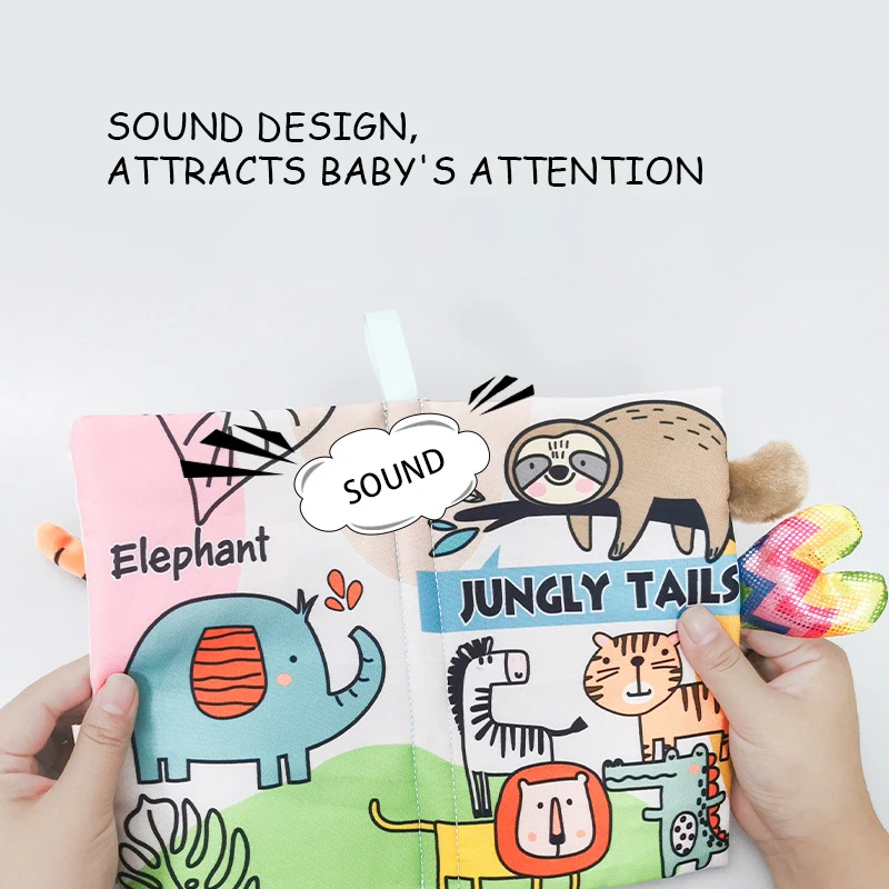 SeaMind Educational Soft Cloth Book Cute Colorful Cartoon Animal Tail Cloth Book with teether For Infant baby