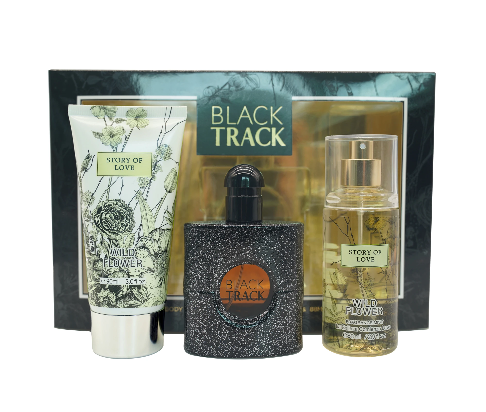 Wholesale 90ML perfumes body lotion 50ML perfume and 88ML fragrance mist 3PCS gift set for women