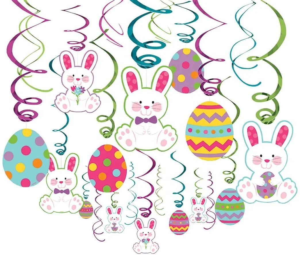 Easter Decorations Hanging Swirls Cute Bunny Eggs Chick Carrot Party Decoration