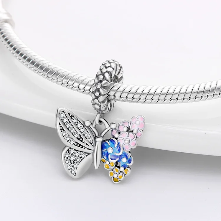 Beautiful Blue Pink Magic Luminous Butterfly Pendant for snake chain high quality butterfly charms for keychain necklace jewelry