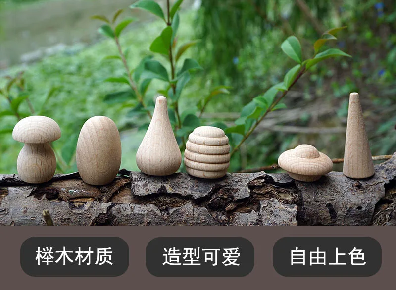 blank wood toy shool painting material beech wood coin/belly button/mushroom/egg/beehives/tree cone/droplet set