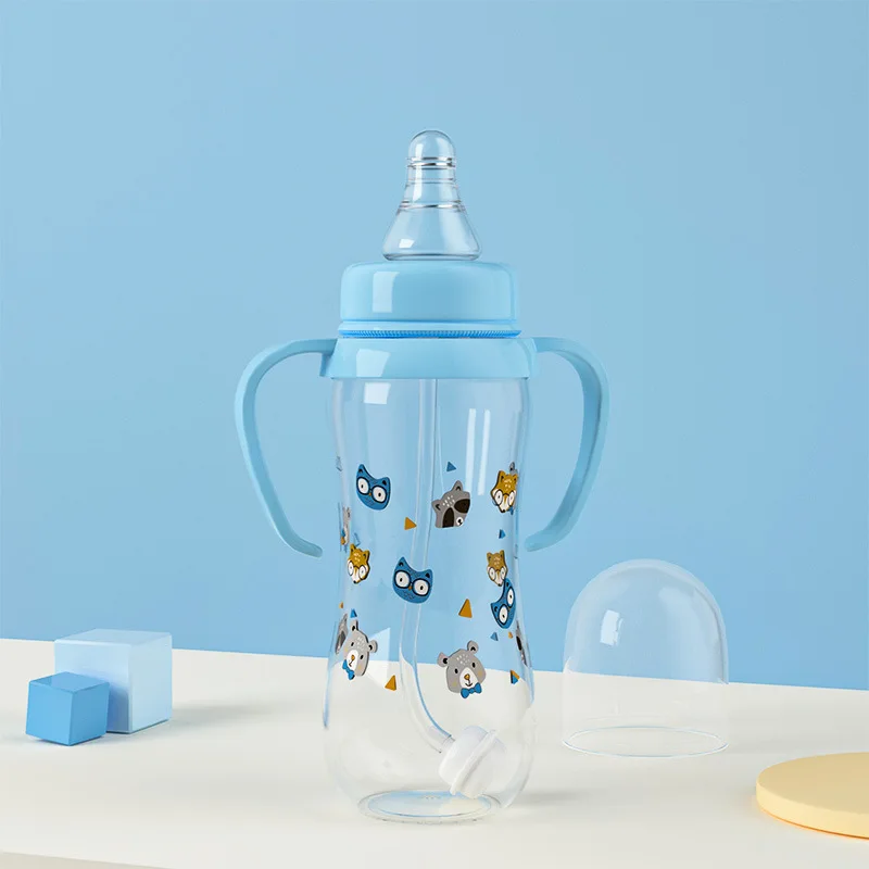 Standard food grade PP baby bottle newborn bottle set bisphenol a free straw nipple bottle with handle