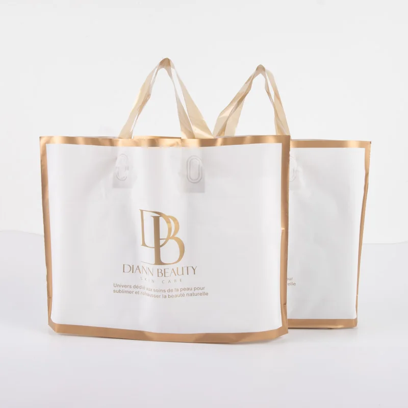 Luxury Golden Edge Shopping Bag With Custom logo Plastic Packaging Bags With Handle For Clothes Packaging