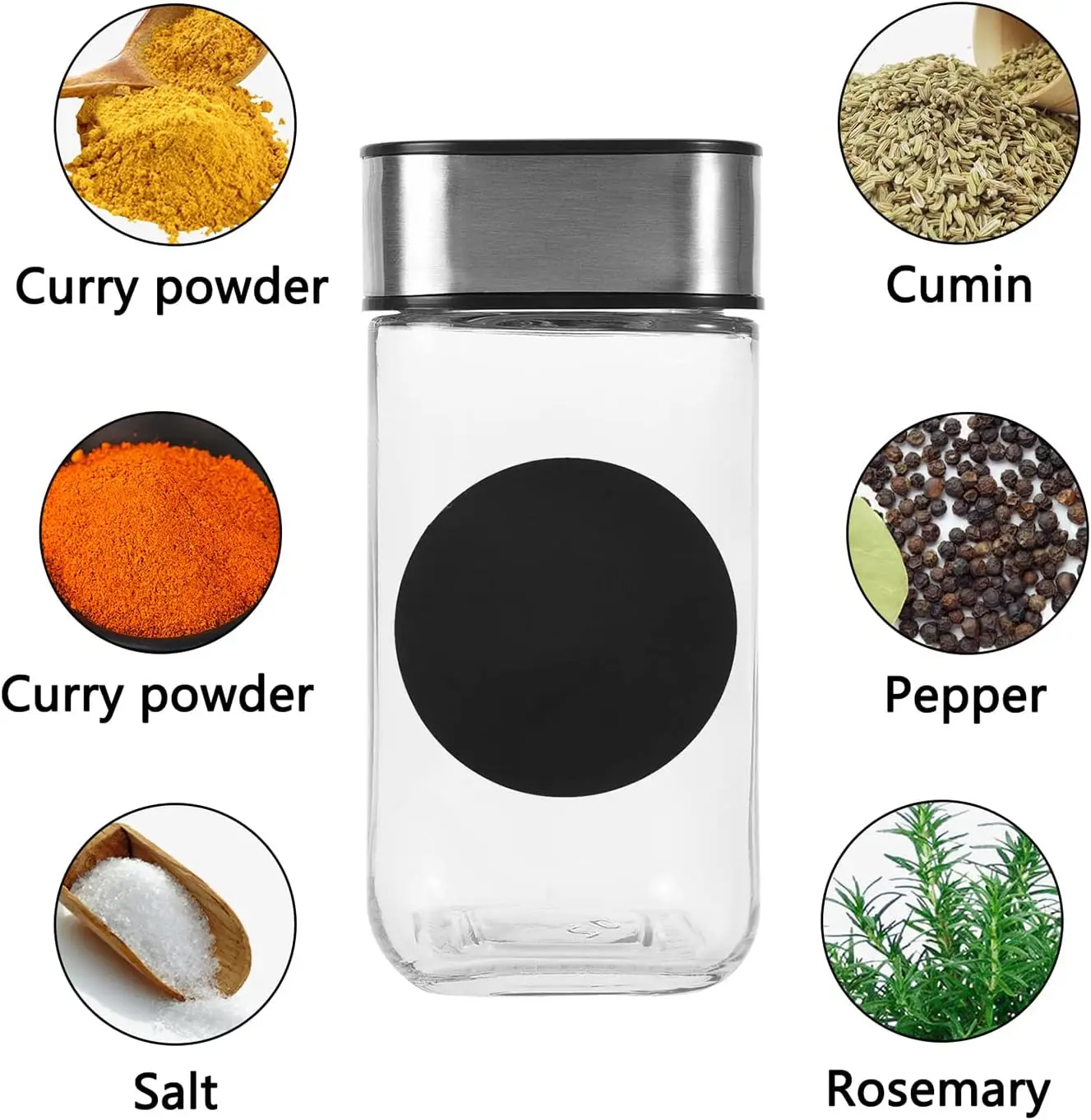 Glass Square 4oz Spice Jars Spice Containers with Airtight Stainless Steel Turn lids Spice Bottles Glass Seasoning Jars