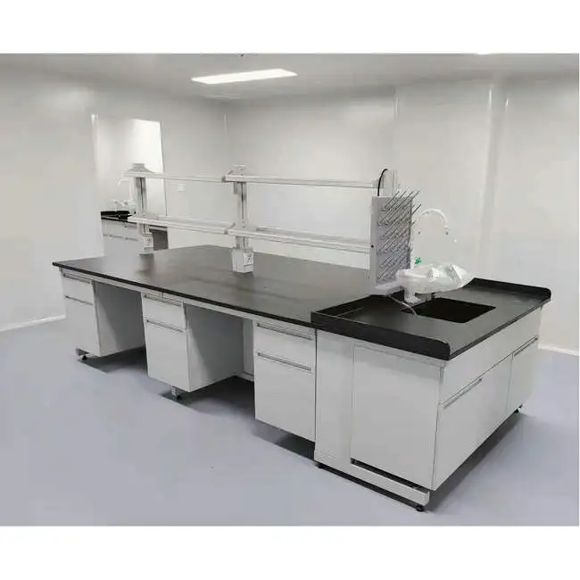 
Steel Frame Wood Cabinet Laboratory Central Table With Reagent Shelves 