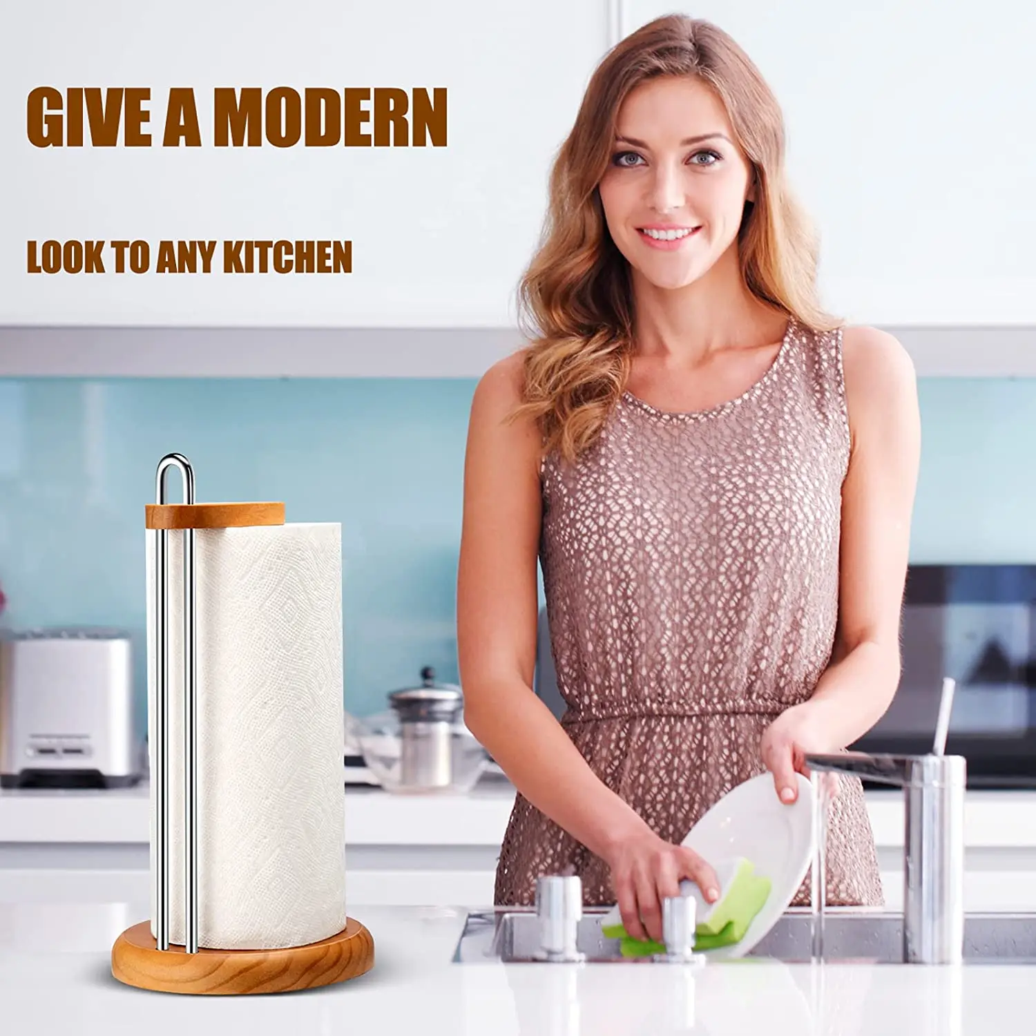 Simple assembly paper towel holder kitchen tissue roll holder suitable for various size bathroom paper holder wood