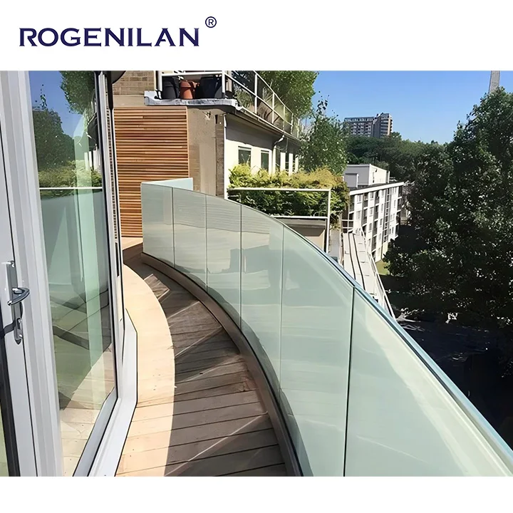 Villa outside balcony railing glass fence terrace aluminium U-channel frameless glass LED lights glass handrail