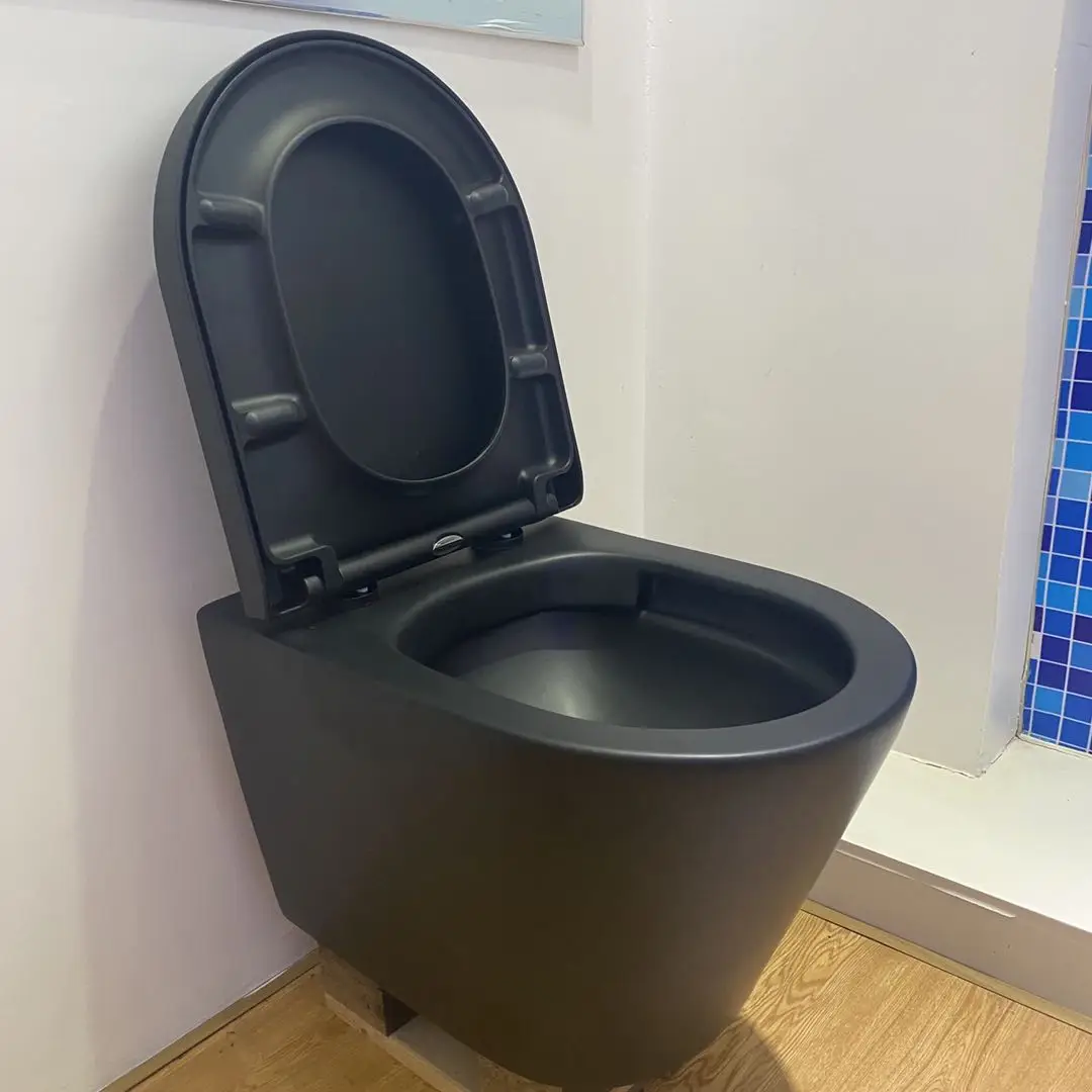 U2009M-WC Европейская ванная комната настенный унитаз керамический матовый черный туалет с креплением к стене без оправы