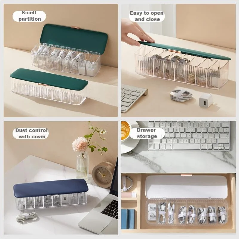 Top Desk and Drawer Organizer Data Cable Storage Box USB Cord Management Bins Charging Stand Supplies Accessories Storage Case