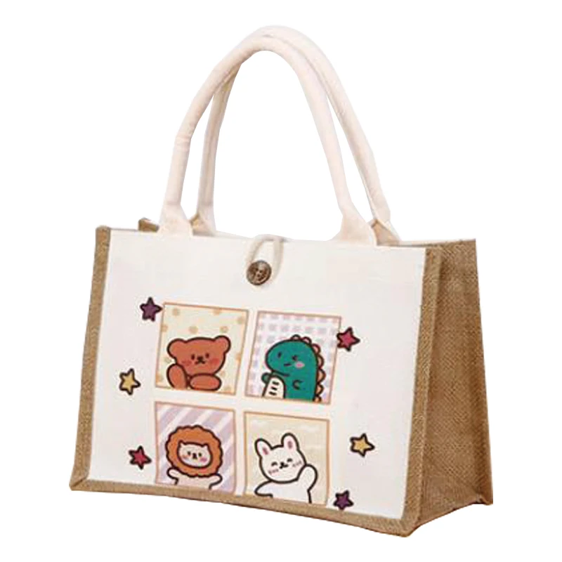 Natural Eco Friendly Reusable Tote Bags Jute Shopping Burlap Gift Tote Jute Cotton Bag Rope Handle White Jute Bag