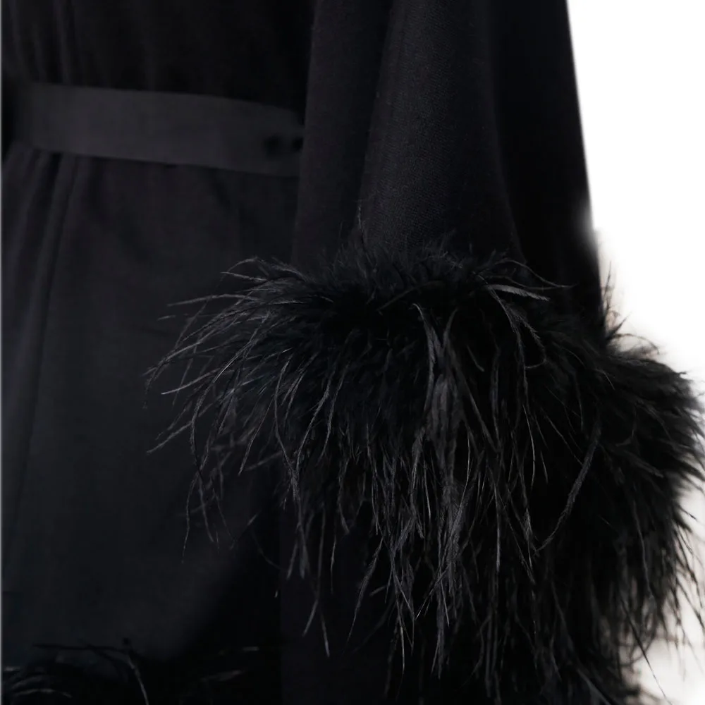 Выгодная цена зимняя накидка из смеси шерсти с отделкой черных перьев блейзер для