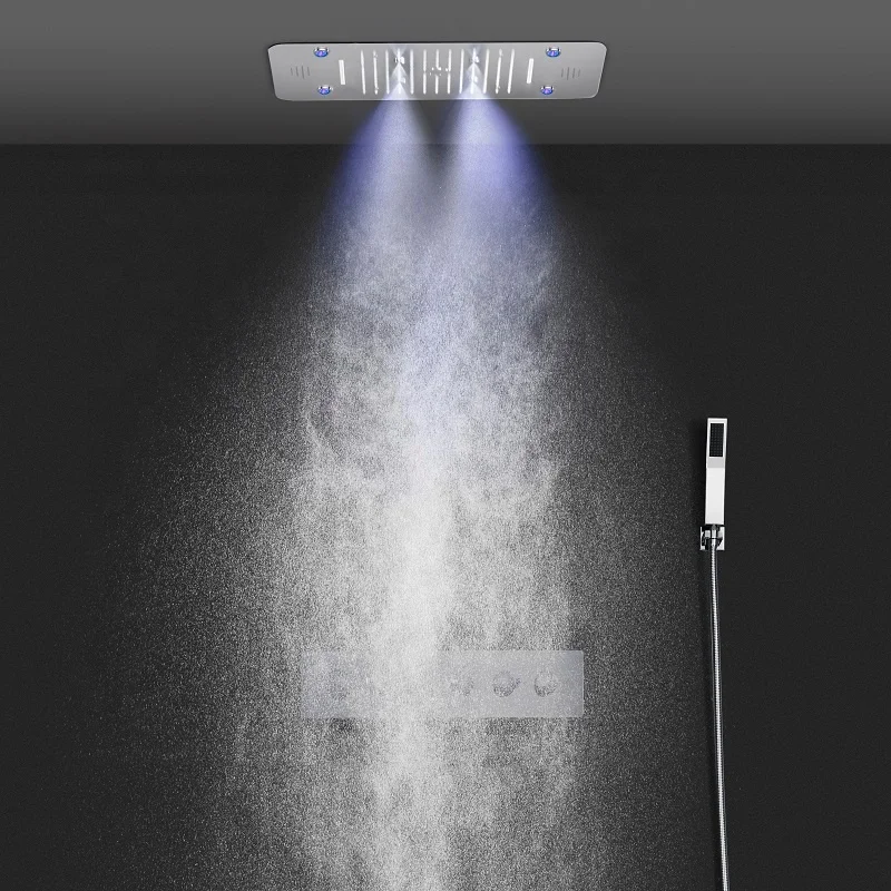 Bathroom Ceiling 580*380MM Rain Waterfall Spray LED MUSIC Shower Sets 5 Functions High Pressure Shower Diverter