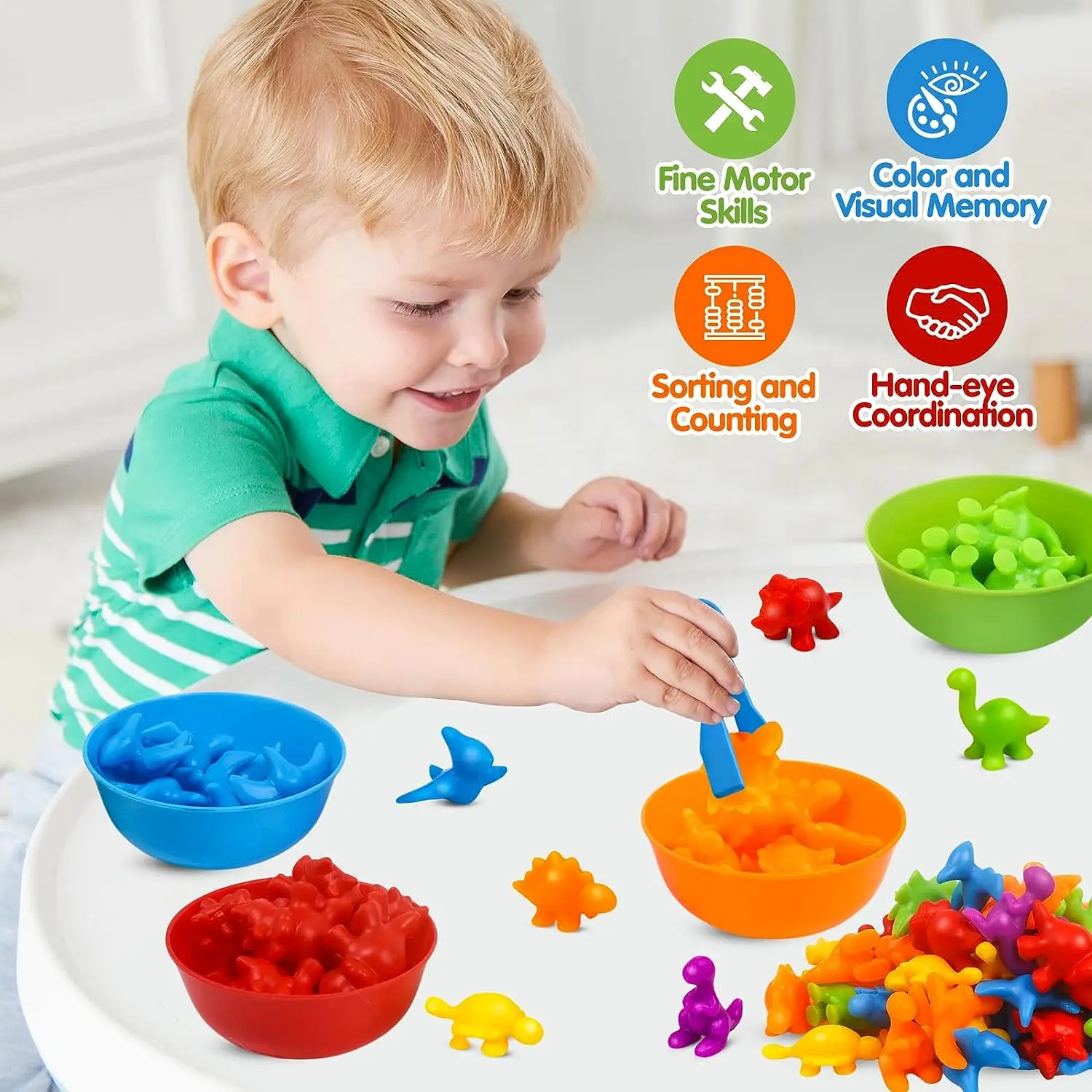 Montessori Material Rainbow Counting Bear Math Toys Animal Dinosaur Color Sorting Matching Game Children Educational Sensory Toy