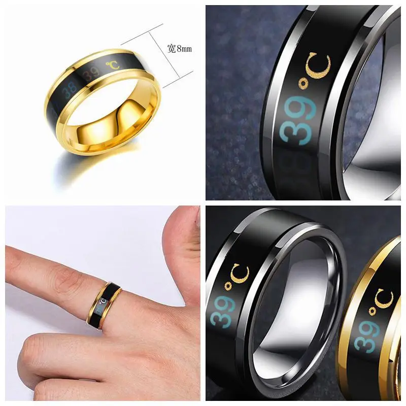 Non Tarnish Stainless Steel 18k Pvd Gold Smart Temperature Color Mood Couple Finger Ring Men Women Geometric Knuckle Ring
