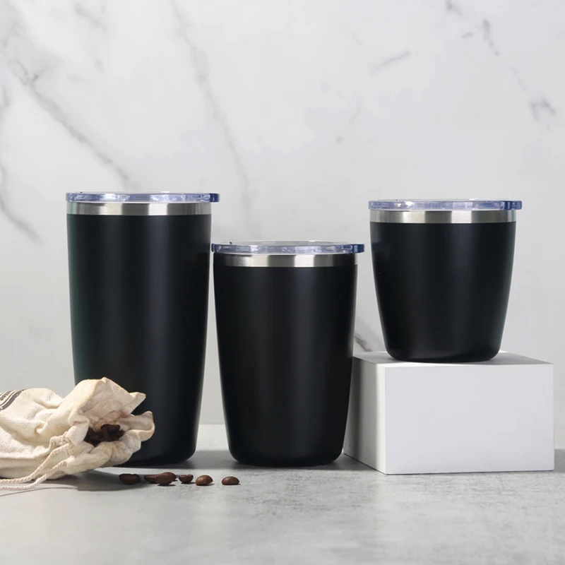 Printing Stainless Steel Eco Friendly Coffee Wine Matte Black Mug Warmer with Silding Lid