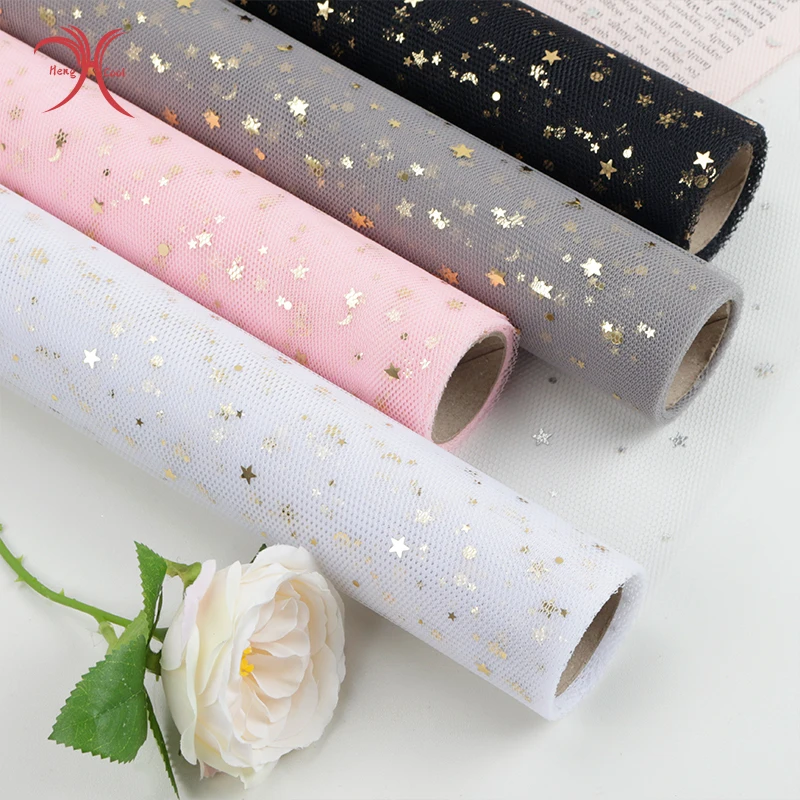 Hot selling star moon yarn Flower Wrapping Mesh florist supplies gift packaging paper for christmas