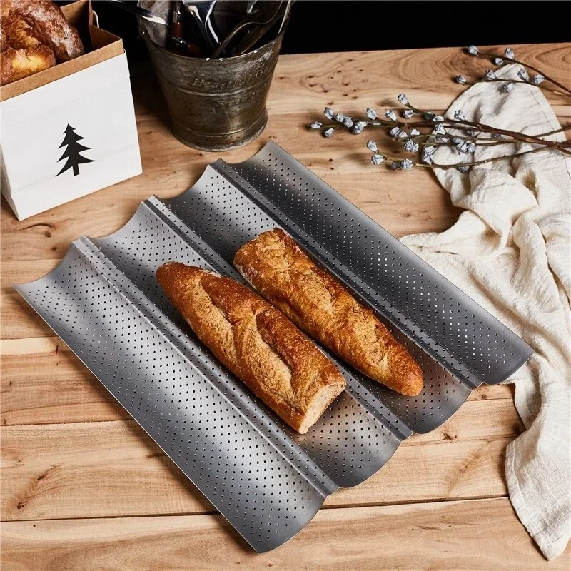High quality Amazon Top selling 2 3 4 Waves Loaves Non Stick French Bread Mold Baguette Tray Baking Pan