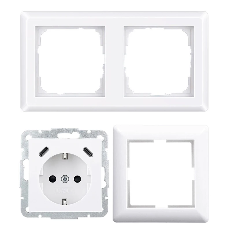 250V 16A Schuko Socket with system 55 Complete Set USB Charger  Connection Shutter Touch Protection Easy Installation
