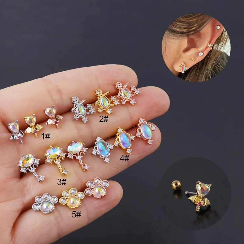 Fengshang New Arrivals Korean Style Women Ear Piercings Jewelry Gold Plated Gem Stud Earrings Screw Back