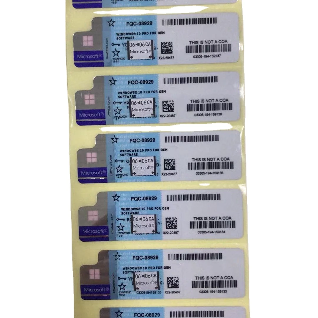 
Глобальная онлайн-активация, срок службы Win 10, профессиональный обновленный ключ, Лицензионная этикетка, Win 10 Pro COA Key Sticker 