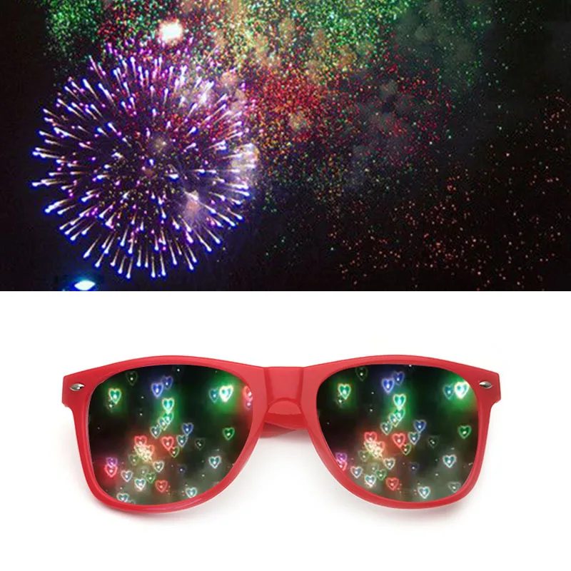 Festival Heart Diffraction Plastic Glasses Frame 3D Firework Glasses Heart Shape Paper Diffraction Rainbow 3D Glasses for Party