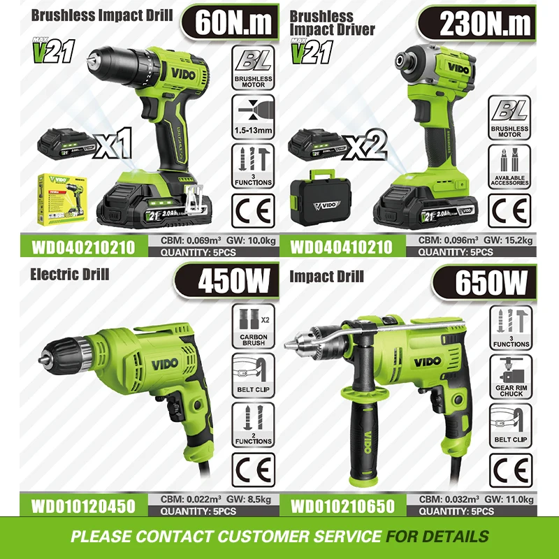 VIDO 21v Lithium portable drilling metal grinding cutting wood cordless power drill tool set Hammer Drills power tools