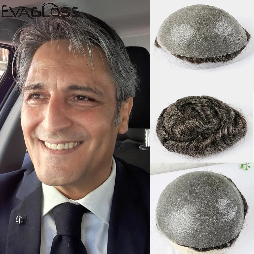 Outo Men Wig Human Hair Toupee ,Thin Skin Pu Male Hair Prosthesis Men Toupee ,Indian Hair Replacement System Remy Hair Pieces