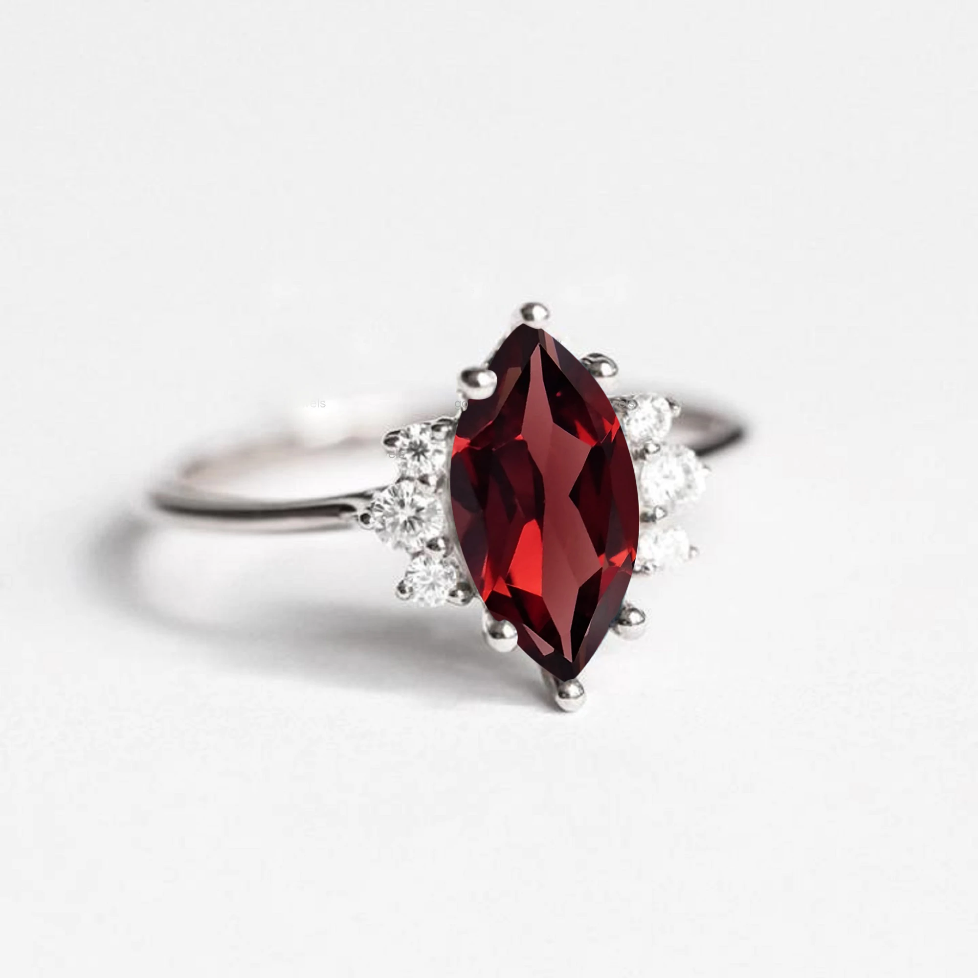 Hot Selling Extreme Quality Marquise Cut Moissanite Solitaire Engagement Ring With Red Garnet Stone Gold Jewelry