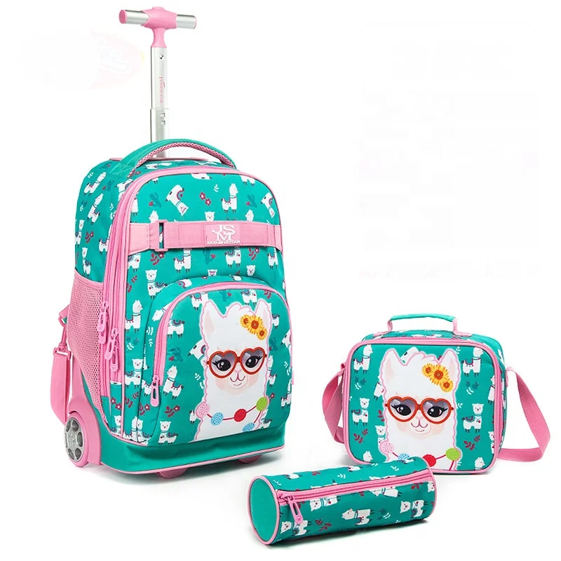 
18 inch Kid cartoon Alpaca three-piece Trolley Bag Set with lunch bag and pencil case 2020 high quality School Trolley Bag Set 