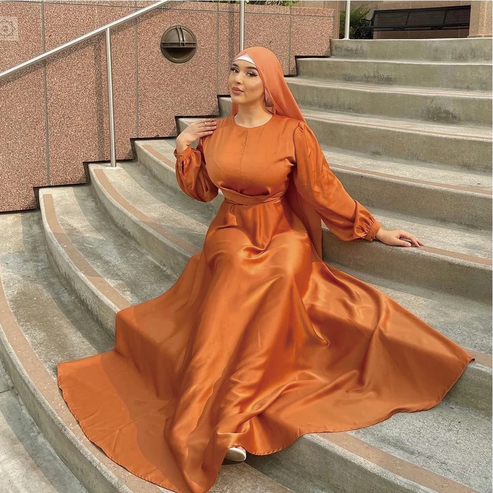 2024 African Modest Hot Production Luxury Arabian satin muslim party dress gown  New Style Long Party Wear Dresses For Women
