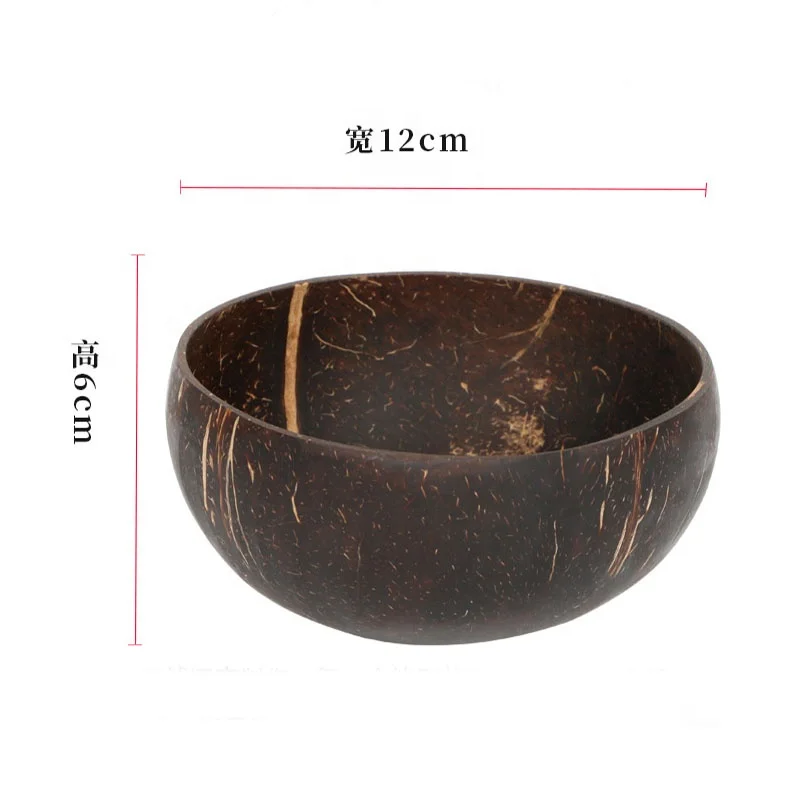 Coconut Wooden Bowls Spoons Smoothie Dessert Bowl Eco-Friendly Natural Coconut Shell Wood Fruit Salad Bowl