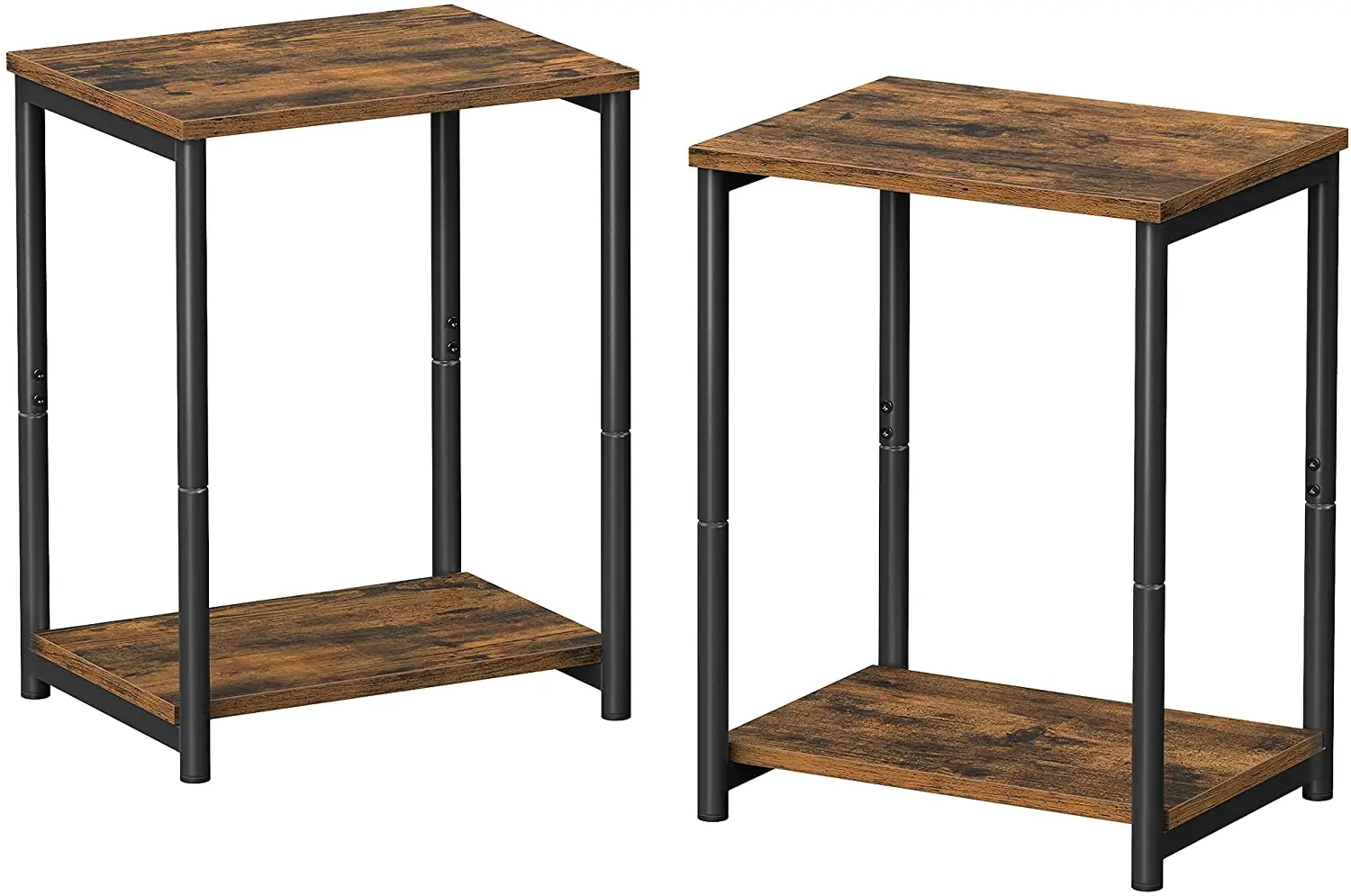 Набор из 2 столов-подставок с полкой для хранения, тонкие ночные столы, стальная рама для гостиной в рустикальном стиле, коричневого и черного цвета