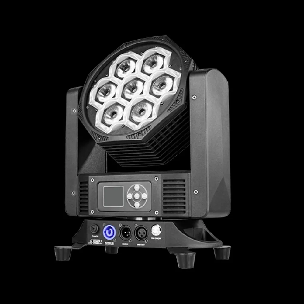 NO FAN 7*12W 4-IN-1 RGBW 360 Degree Continuous Fast and Smooth PAN TILT Movement Moving Head