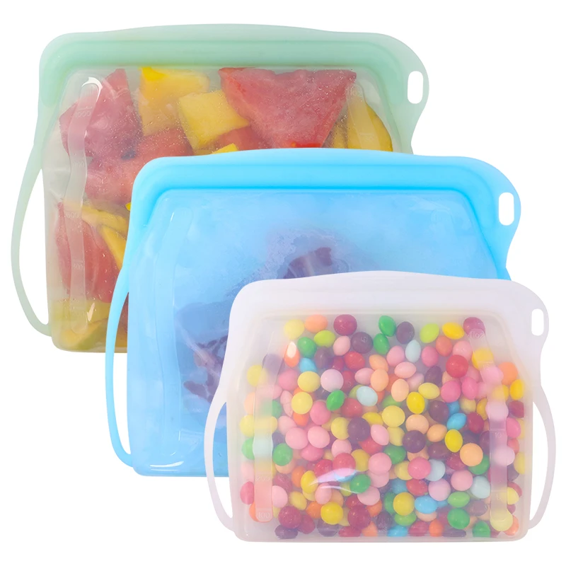 Food Grade Silicon Leakproof Fresh Keeping Silica Gel Fresh-keeping Bag Reusable Silicone Freezer Standing Up Food Storage Bags