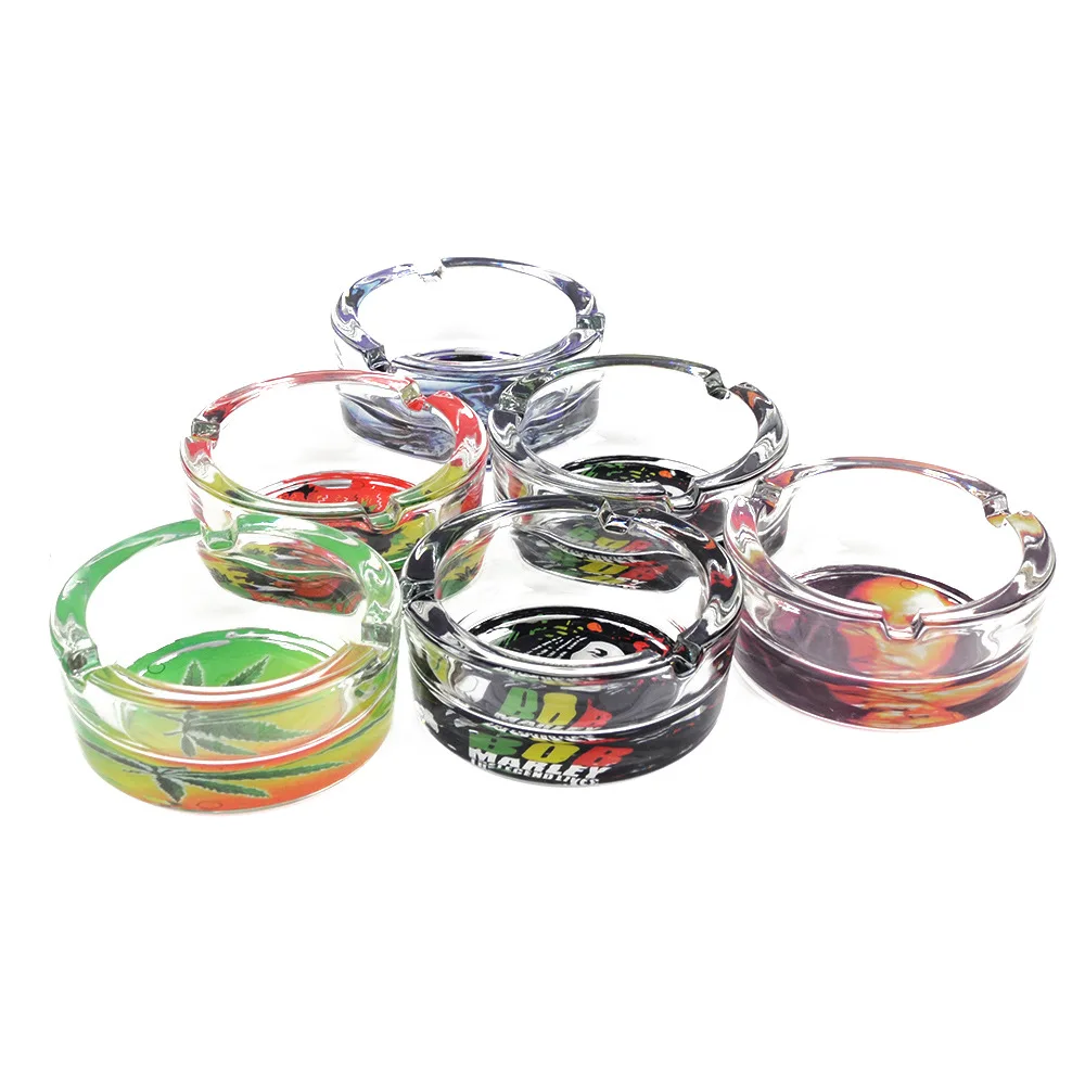 Printed Glass Ashtray Cartoon Fashion Ashtray 85MM Multi Pattern Round Ashtray