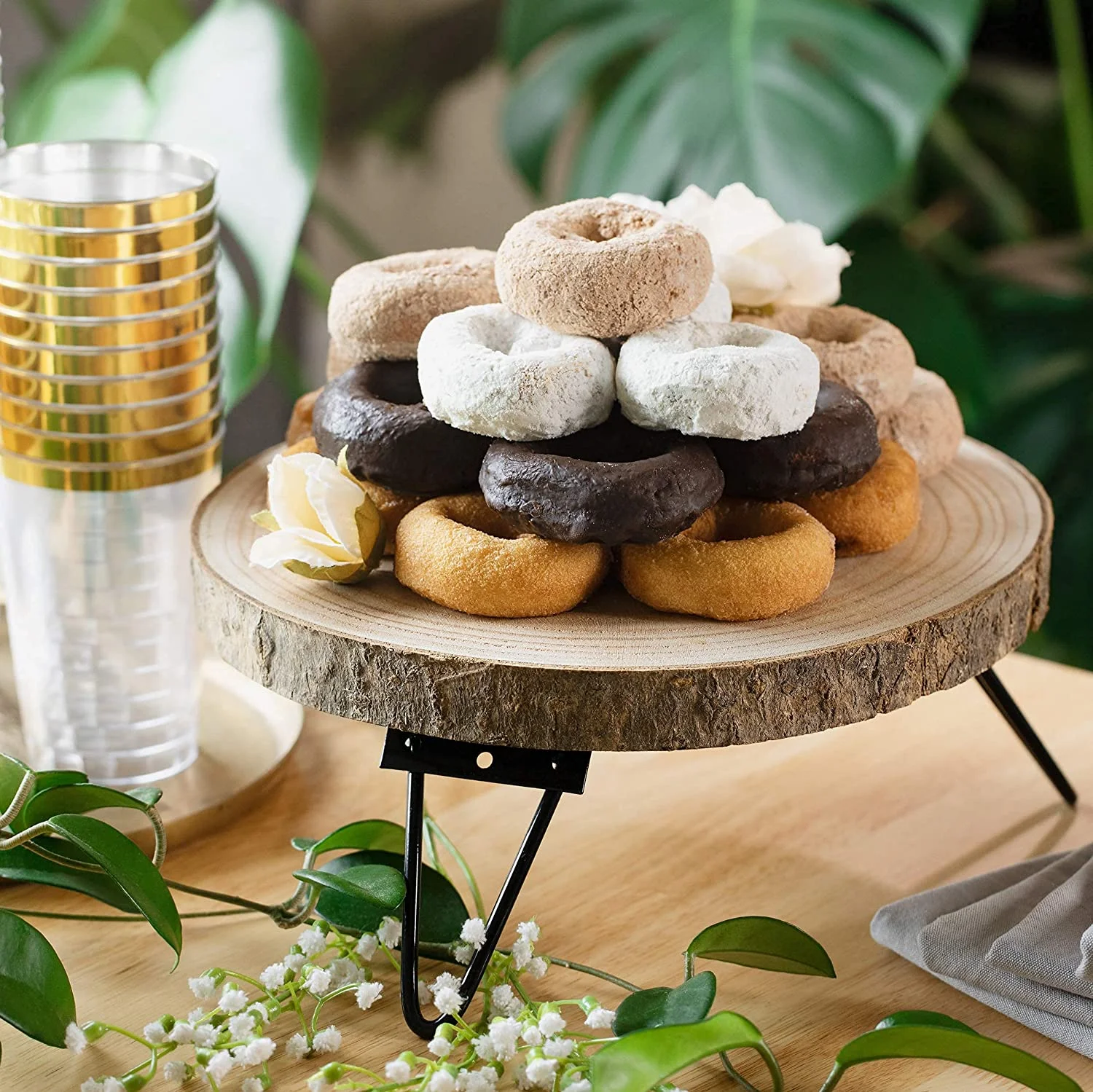wholesale Wood Cake Stand for Dessert Table - Round Rustic Cake Holder Tray Wooden Serving  Decoration