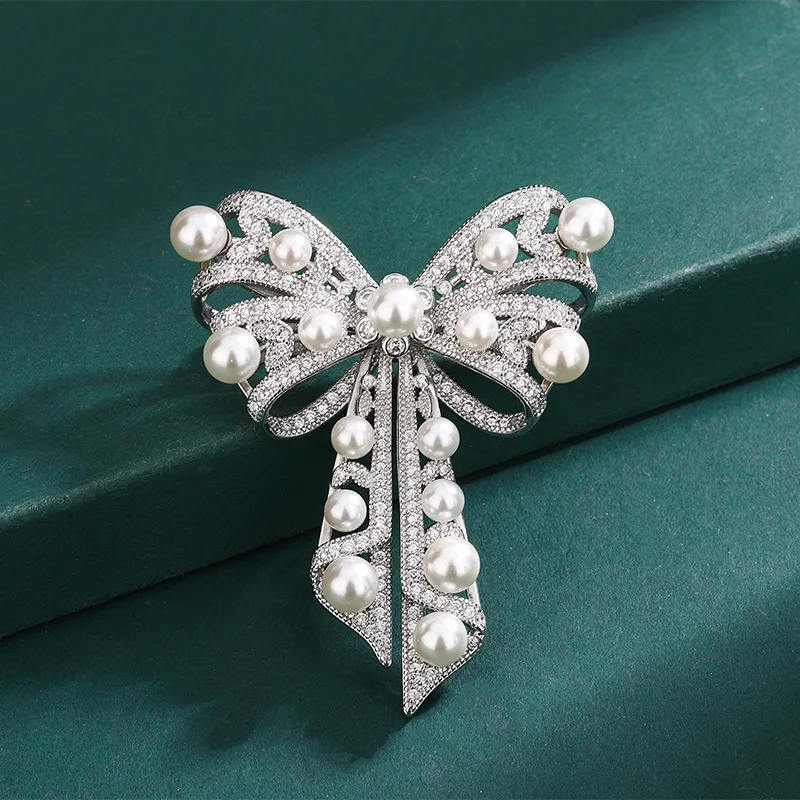 Brooch Jewelry wholesale elegant luxury zirconia diamond pearl full paved fashion brooch jewelry for party