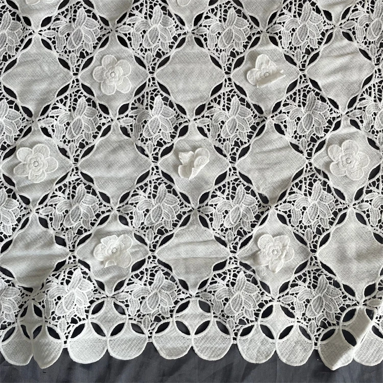 New custom design white water soluble embroidery 3d floral guipure lace fabric for decoration