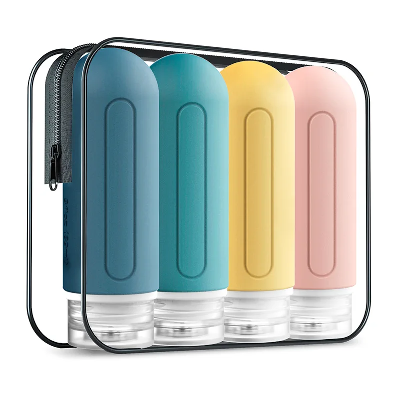 Amazon Portable 4-in-1 Silicone Dispenser Bottle Set Reusable Soft Plastic Travel Lotion Shampoo Shower Gel-for Outdoor Camping