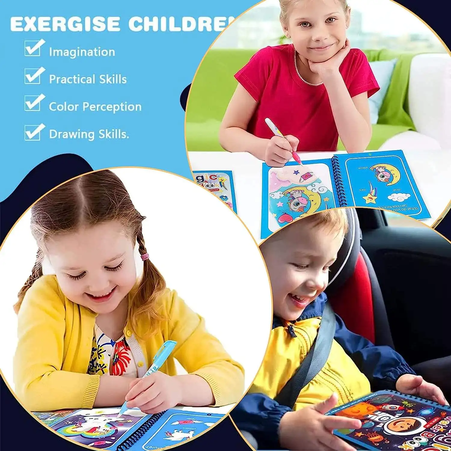 Reusable Doodle Magic Water Coloring Book Water Paint Books with Pen