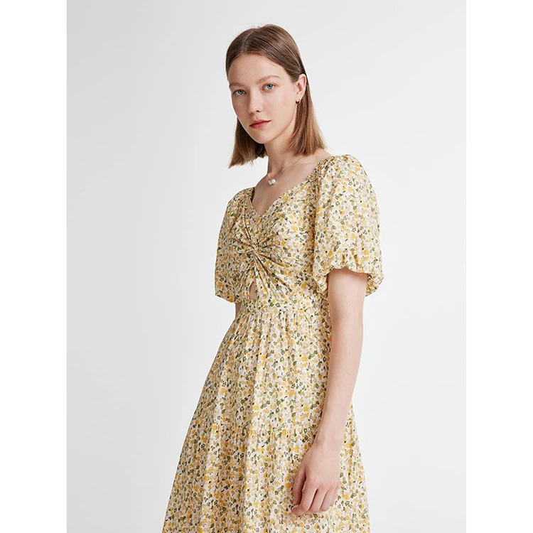 Summer Love Pattern Dot Print Dress Women 2024 New Casual Short Sleeve Square Collar Medium Long floral Chiffon Dress