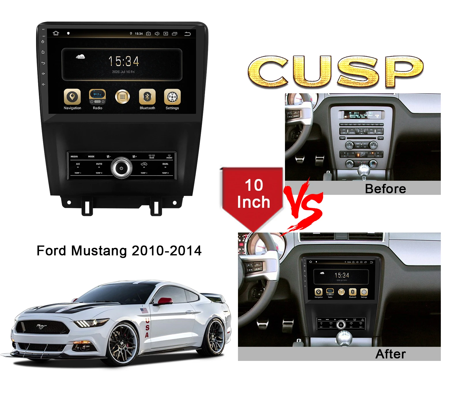 4G64G 10inch Big Touch Screen for Ford Mustang 2010-2014 of CUSP GPS Multimedia Navigation DSP Android CarPlay AI Box Android 11