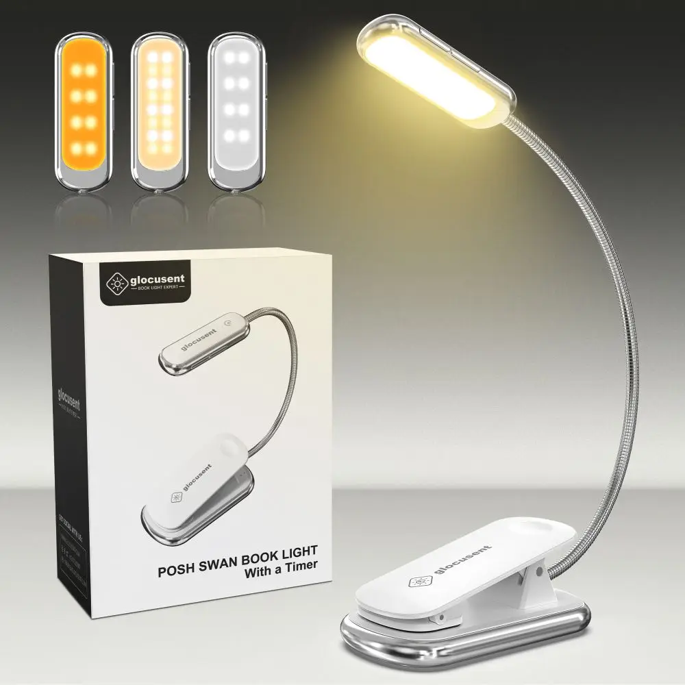 Clearance Price Glocusent Type C USB-C Rechargeable LED Reading Clip On Book Light for Reading in Bed